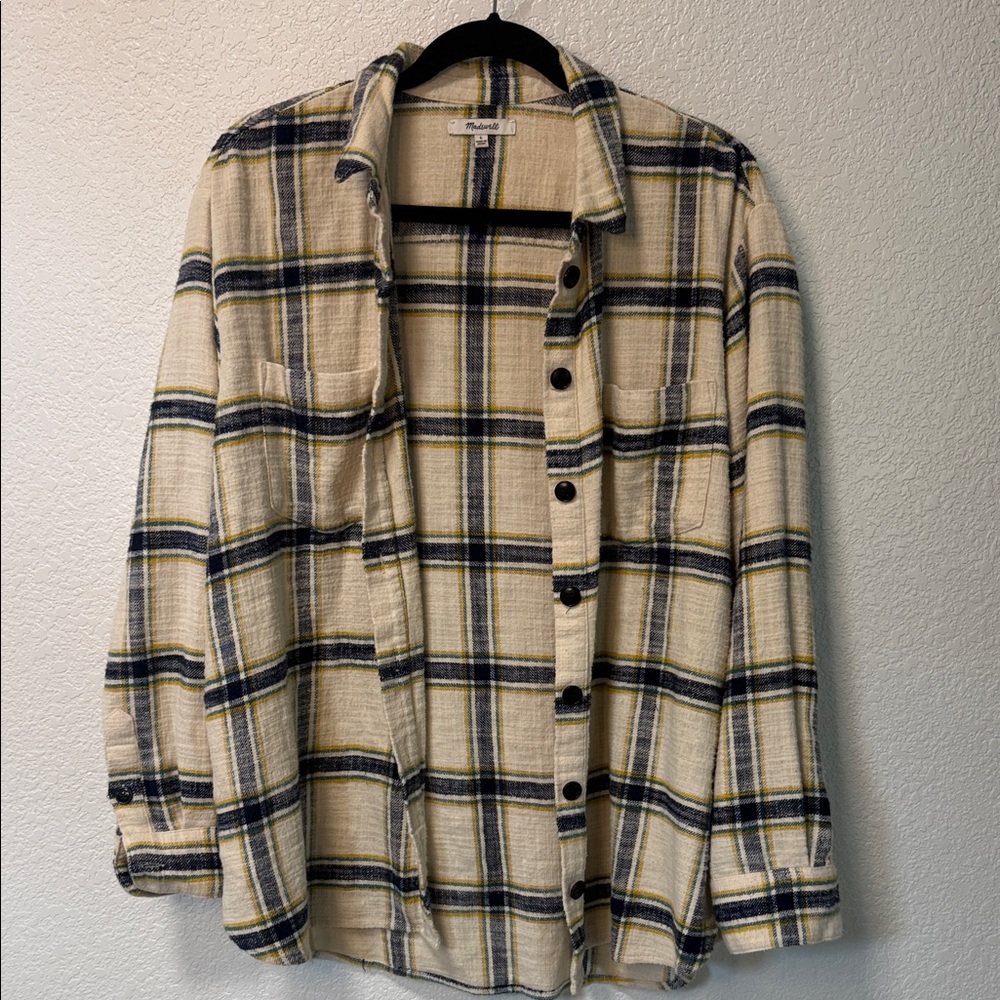 Madewell Cream and Blue Plaid Shirt